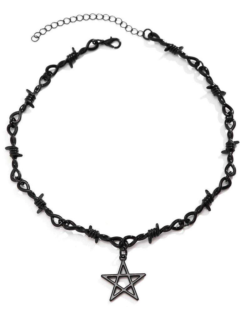Schwarz Gothic Pentagramm-Anhänger Halskette