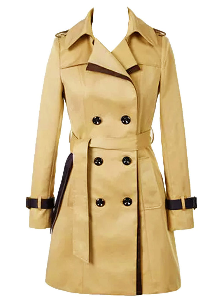 Vintage 1970er Farbblock Zweireihig Trench Mantel