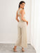 Beige 1950er Solide Schnürung Halter Gürtel Jumpsuit
