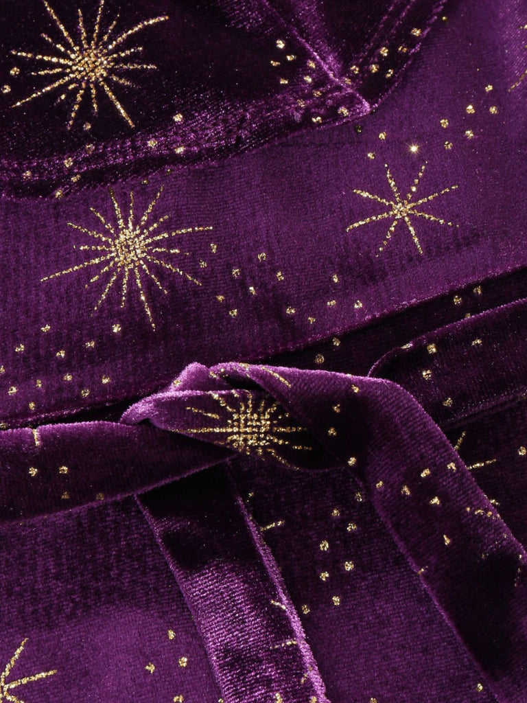 [Vorverkauf] Lila 1940er Samt V-Ausschnitt Stern Rüschen Kleid
