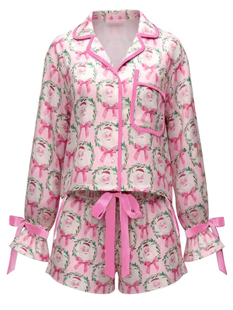 2PCS 1960er Weihnachten Langarm Taste Pyjama Set