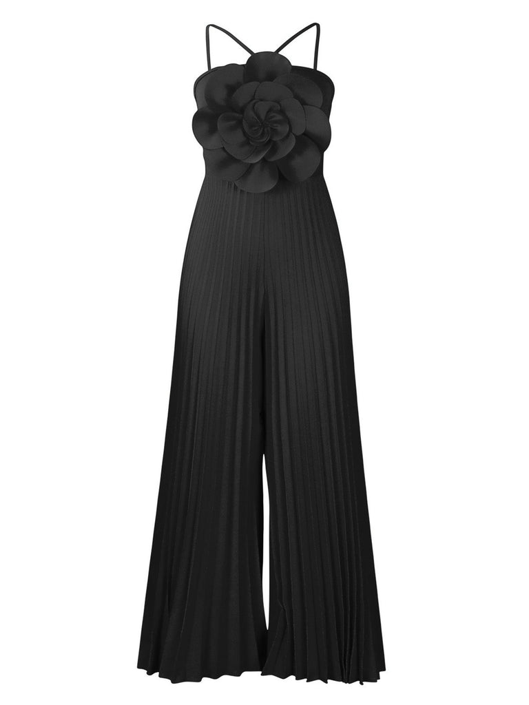 1970er Solide Spaghetti Träger 3D Rose Jumpsuit