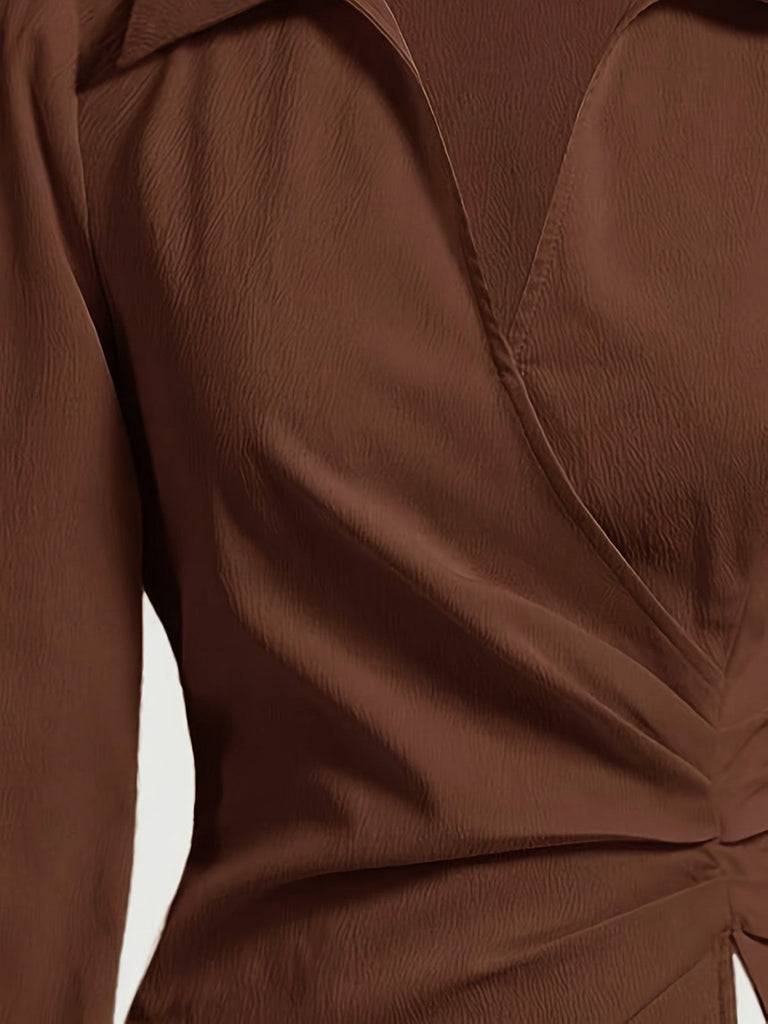 Kaffee 1930er Revers V-Ausschnitt Tailliert Laternenärmel Bluse
