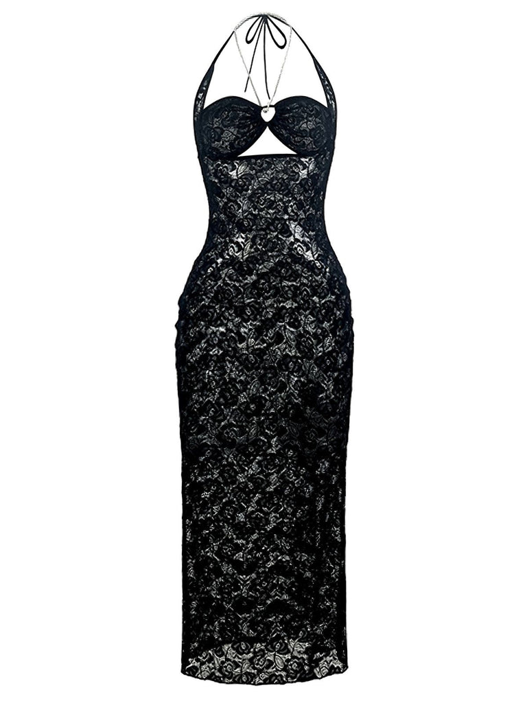 2PCS Schwarz 1940er Spitze Durchsichtig Nachtwäsche Set