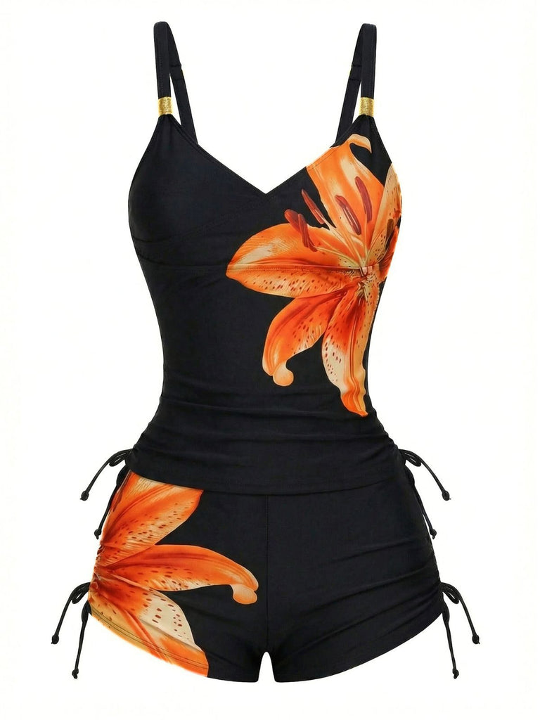 [Vorverkauf] 1950er Blumen Schnürung Tankini Set