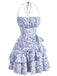 1970er Halter Abgestuft Rüschen Blumen Kleid