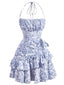 1970er Halter Abgestuft Rüschen Blumen Kleid
