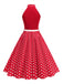1950er Bogen Binde-Hals Polka Punkte Gürtel Kleid