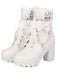 Vintage Spitze Perlen Bogen Blockabsatz Stiefel