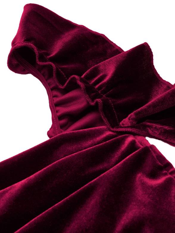 1940er Samt Schleife Träger Rüschen Detail Kleid