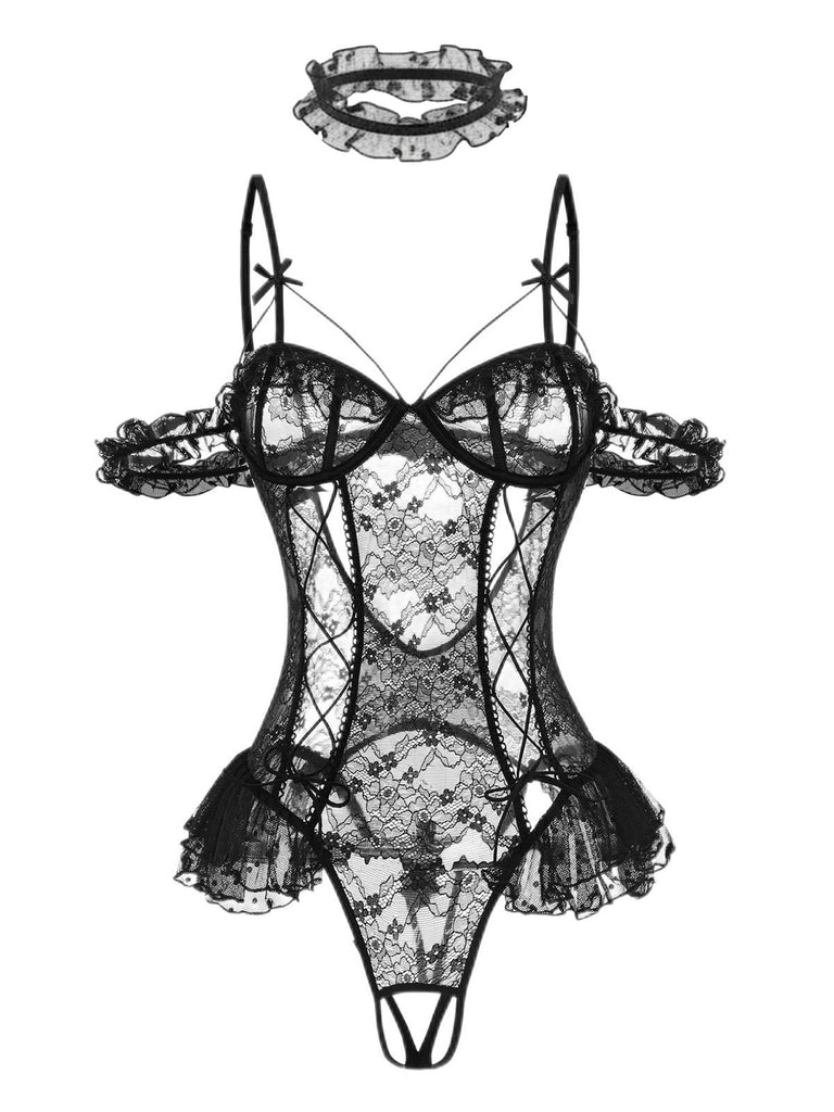 1980er Solide Spitze Durchsichtig Body Nachthemden