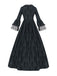 Schwarz 1950er Gothic Viktorianisch Spitze Glockenärmel Kleid