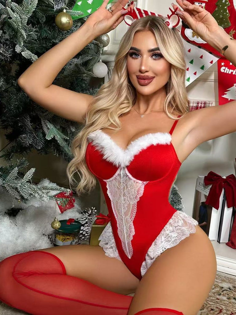 Rot 1980er Weihnachten Strampler Pyjama Set