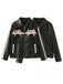 Schwarz 1970er Leder Bogen Revers Jacke