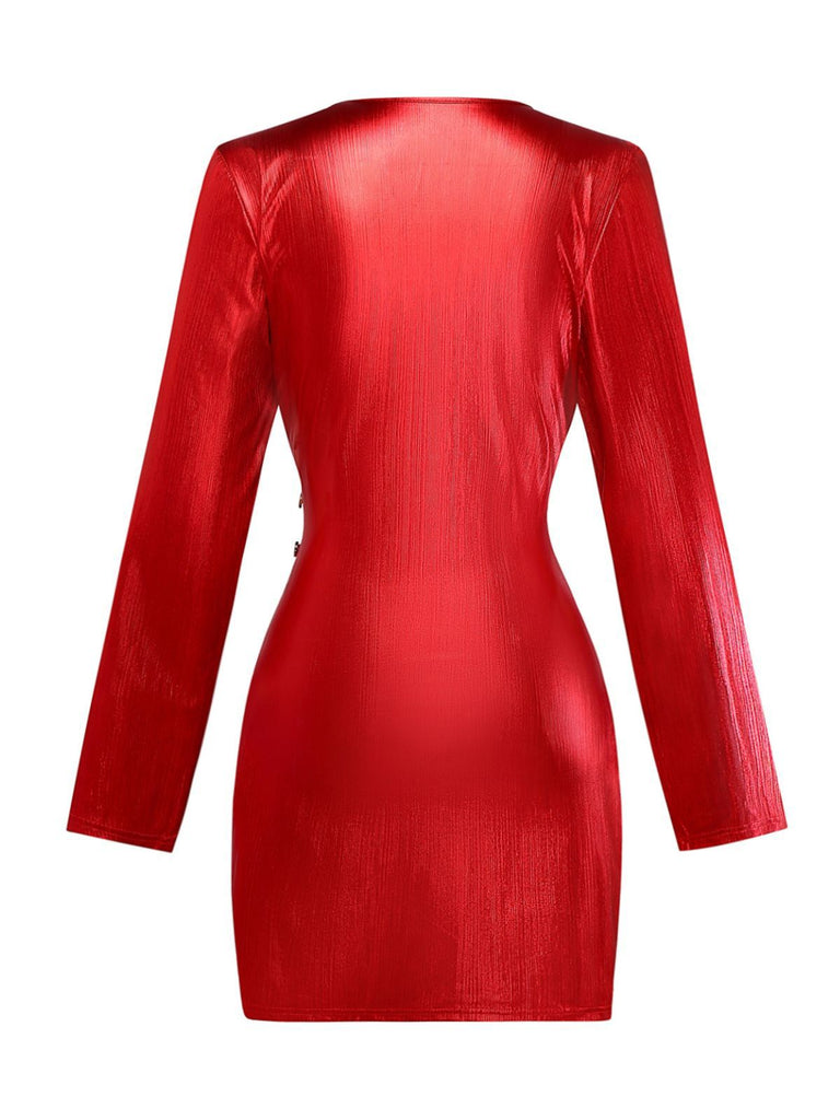 [Vorverkauf] 1960er Solide V-Ausschnitt Schlitz Enges Kleid