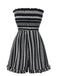 Schwarz 1970er Boho Streifen Bandeau Gesmokt Romper