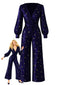 [Vorverkauf] Tiefblau 1950er Stern V-Ausschnitt Weites Bein Samt Jumpsuit