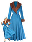 Blau 1980er Pelz Kragen Patchwork Maxi Kleid