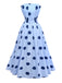 Blau 1940er Polka Punkte Trägerlos Plissiertes Kleid