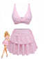 3PCS Rosa 1940er Lochstickerei Bikini Set & Rüschen Rock
