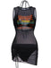 3PCS Schwarz 1960er Urlaubs Print Netz Halter Bikini Set & Cover-Up