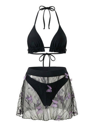 Schwarzer Strickbikini im Stil der 1980er-Jahre – Vintage-Mode, Retro-Stil, klassisches Schwarz