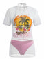 3PCS Weiß 1970er Strand Kokosnuss Baum Bikini Set