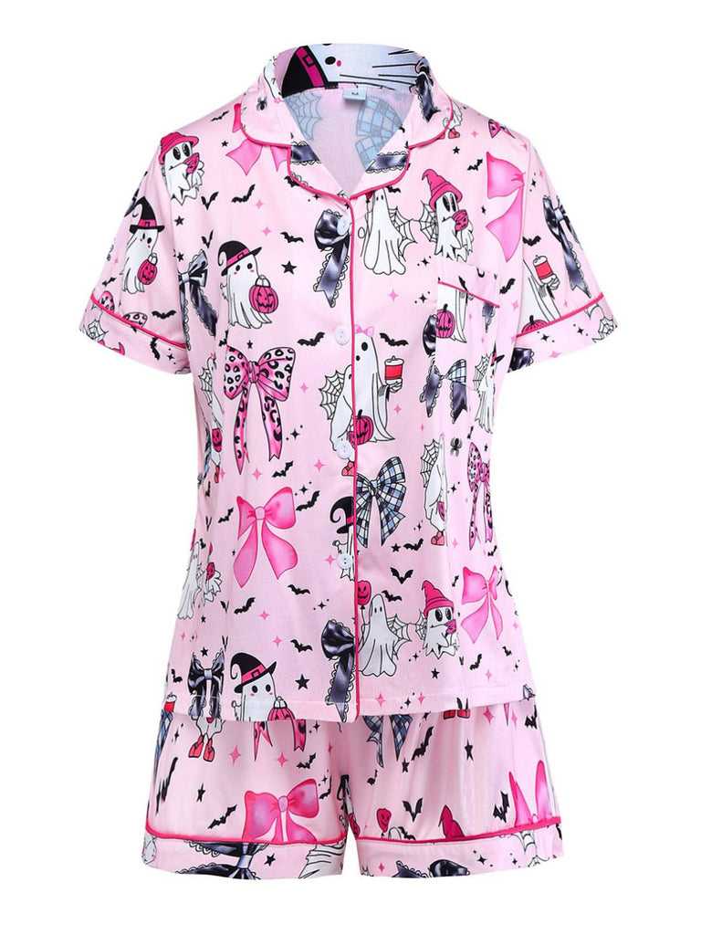 Dunkelrosa 1970er Halloween Boo Drucken Pyjama