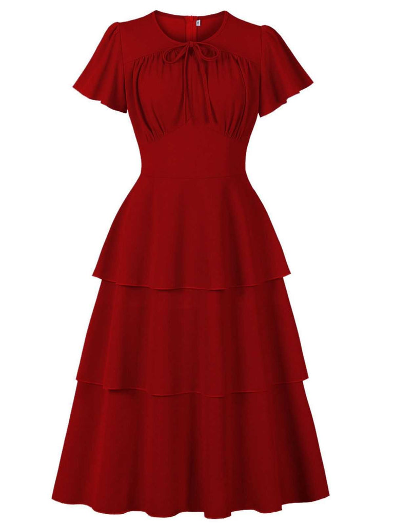 1940er Rundhals Bogen Solide Stufen Kleid