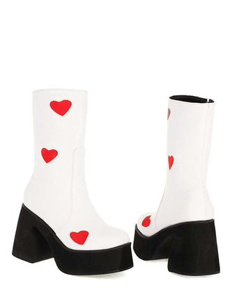 Hollow Herzen Leder Klobige Plateaustiefel