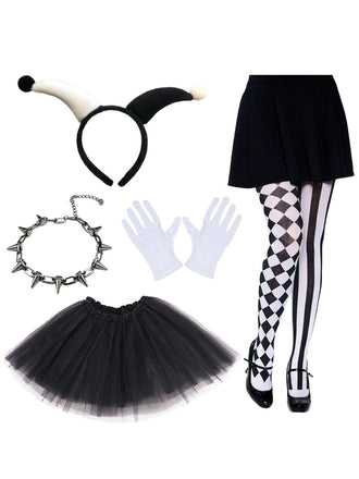 Schwarzes Halloween Clown Kostüm Zubehör Set