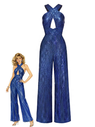70er Pailletten-Jumpsuit mit Kreuz-Cut-out und Neckholder