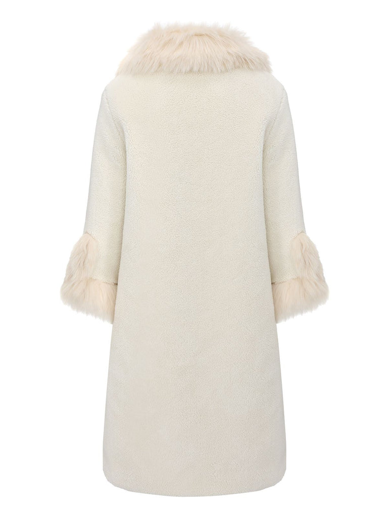 Weiß 1980er Kunst Pelz Kragen Lang Mantel