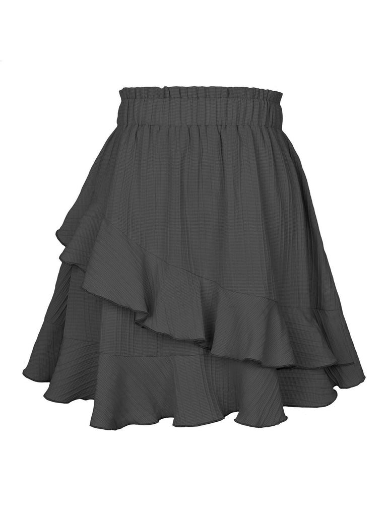1940er Solide Irregular Rüschen Elastic Waist Rock