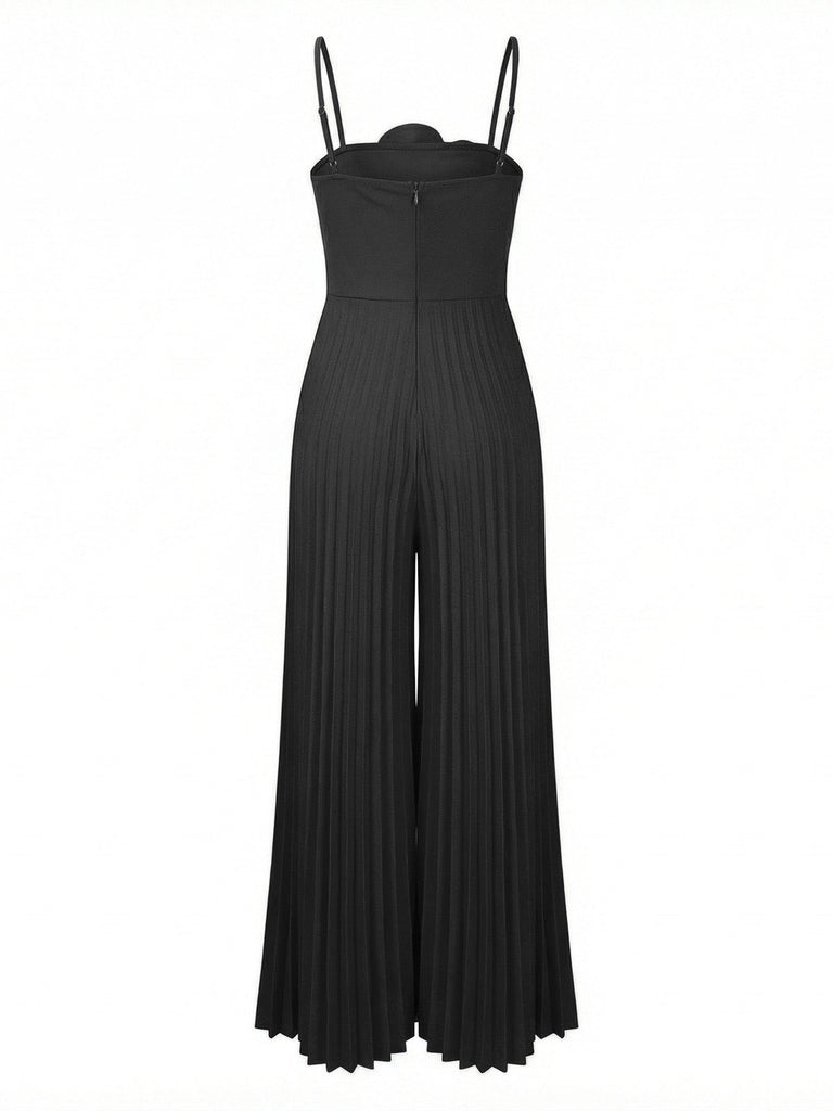 1970er Solide Spaghetti Träger 3D Rose Jumpsuit