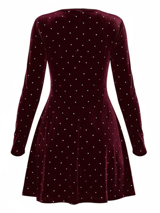 1980er Samt Strassstein Tailliert Party Kleid