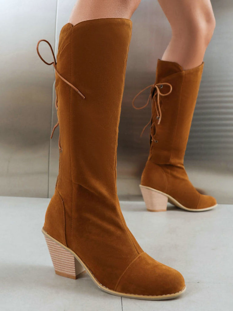 Wildleder Knee Schnürung Blockabsatz Stiefel