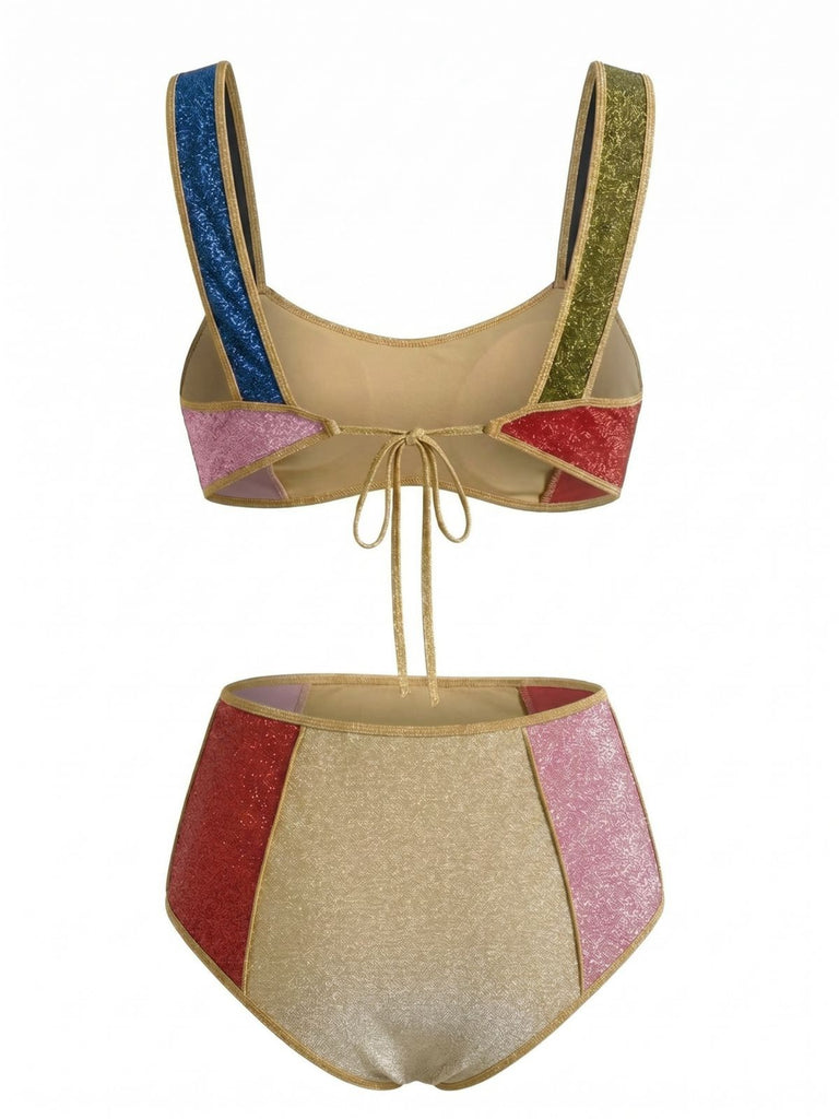 40er Bikini-Set mit Patchwork und Metallic in Mehrfarbig