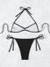 1960er Solide Gerafft Halter Schnürung Bikini Set