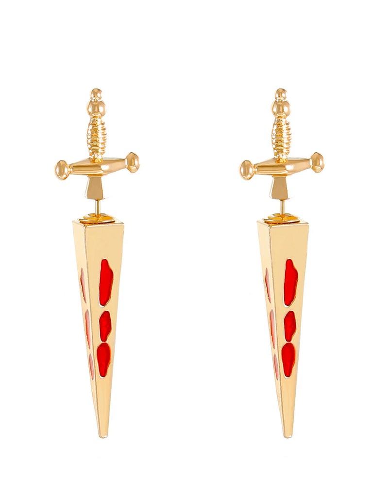 Gold Gothic Blutschwert-Anhänger Ohrringe