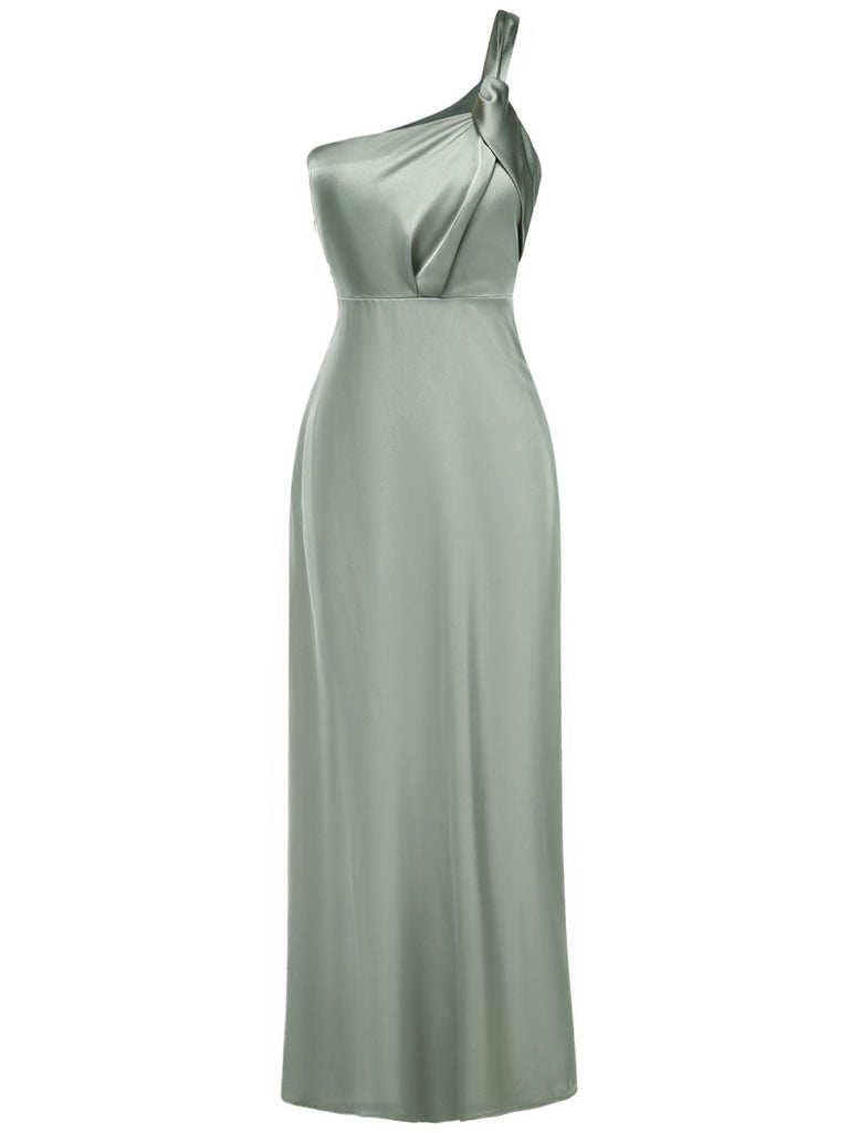 1940er Solide Satin Eine Schulter Kleid