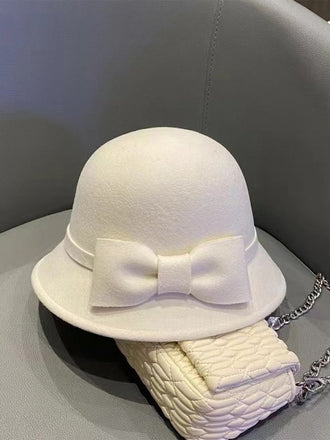 Vintage Solide Kunst Wolle Bogen Glocken Hut