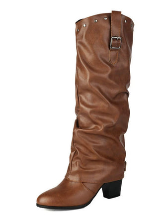 Vintage Genietet Schnalle Wadenmitte Stiefel