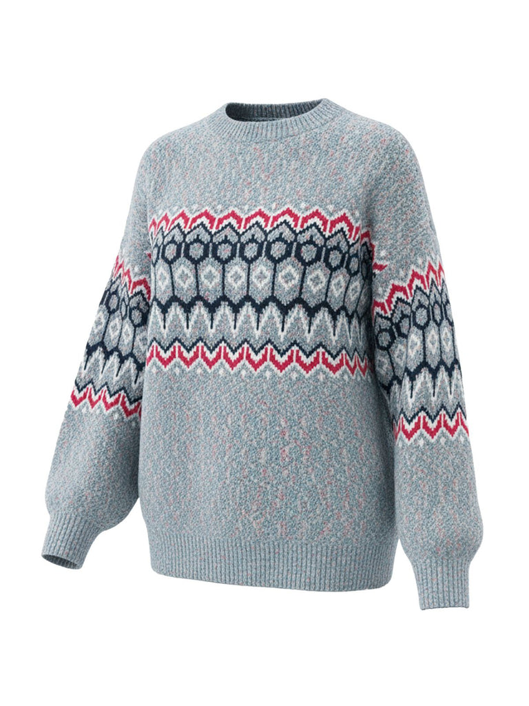 Blau 1940er Unregelmäßiger Druck Weihnachten Pullover