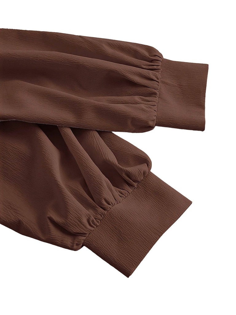 Kaffee 1930er Revers V-Ausschnitt Tailliert Laternenärmel Bluse