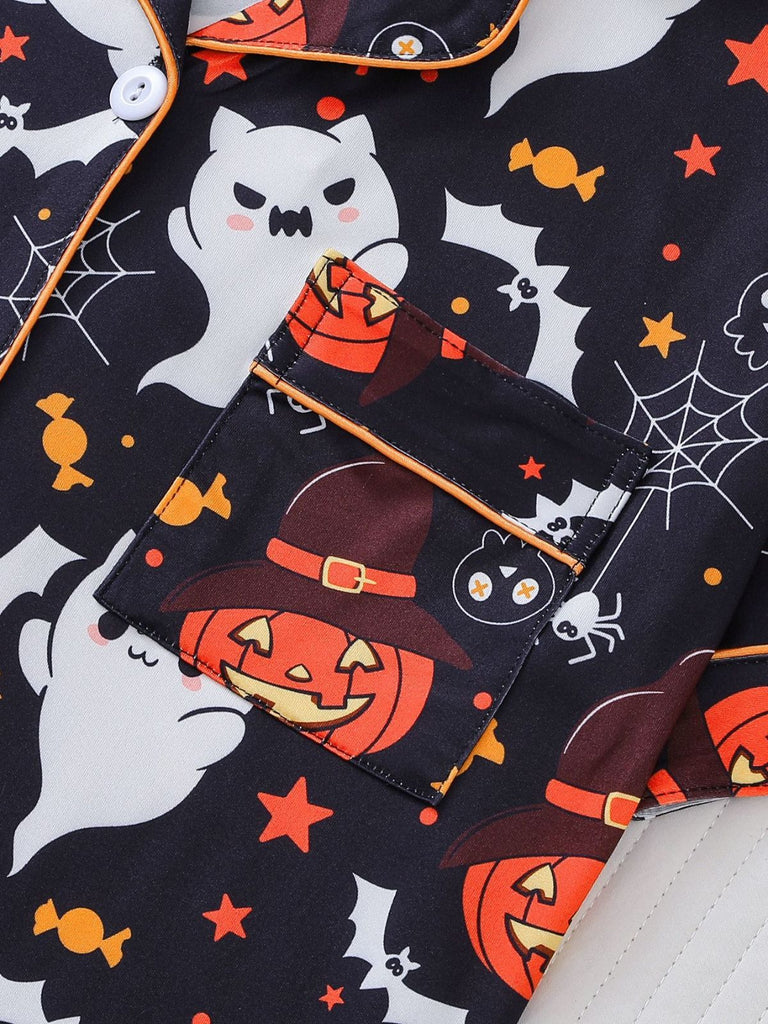 Weiß 1950er Halloween Kerbkragen Pyjama Set