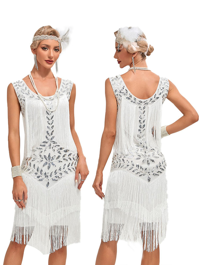 Grün 1920er V-Ausschnitt Paillettenbesetztes Mesh kleid