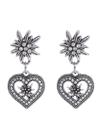 Vintage Oktoberfest Herz Edelweiß Ohrringe