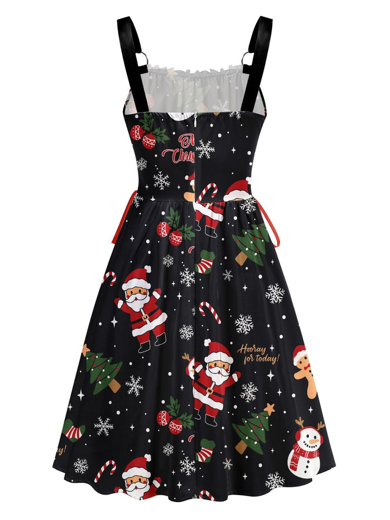 Schwarz 1950er Weihnachten Breite Träger Schnürung Kleid