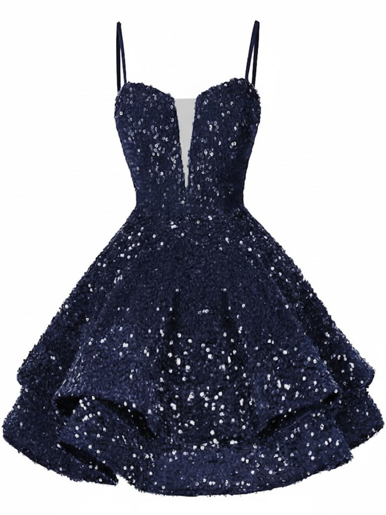 Rot 1950er Pailletten Tief-V Schnür Mini Party Kleid